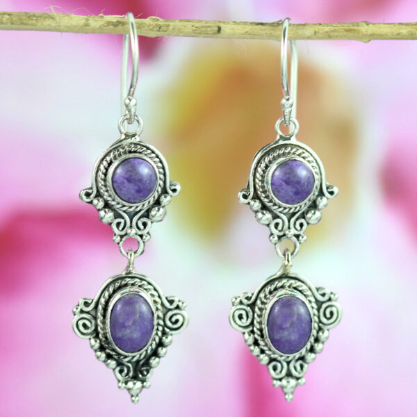 Anting Perak Bun Rentet Sugilite E1161