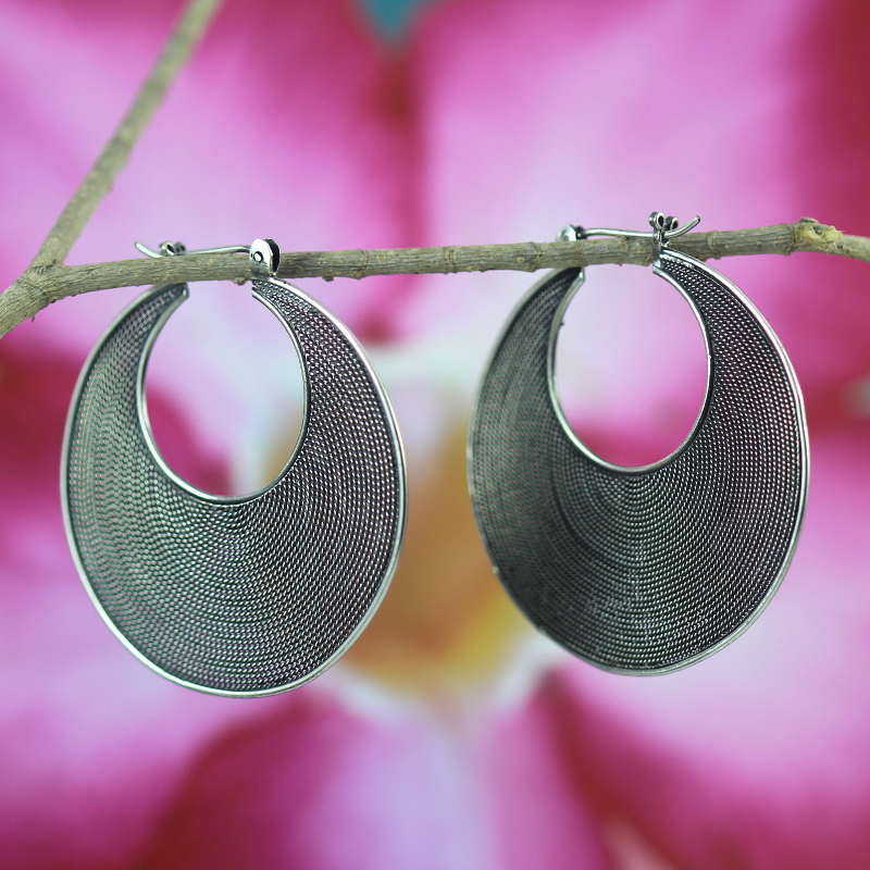 Anting Perak Kriul Bulan Sabit E782L - Gambar 2