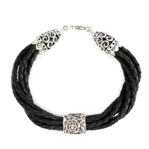 Gelang Perak Leather Hitam Jalin B230 - Gambar 1