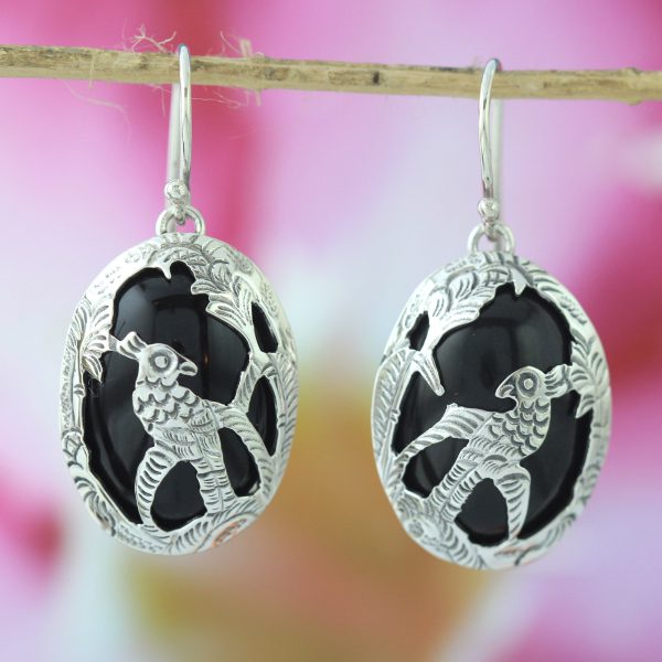 Anting Perak Tatah Burung Beo E1252