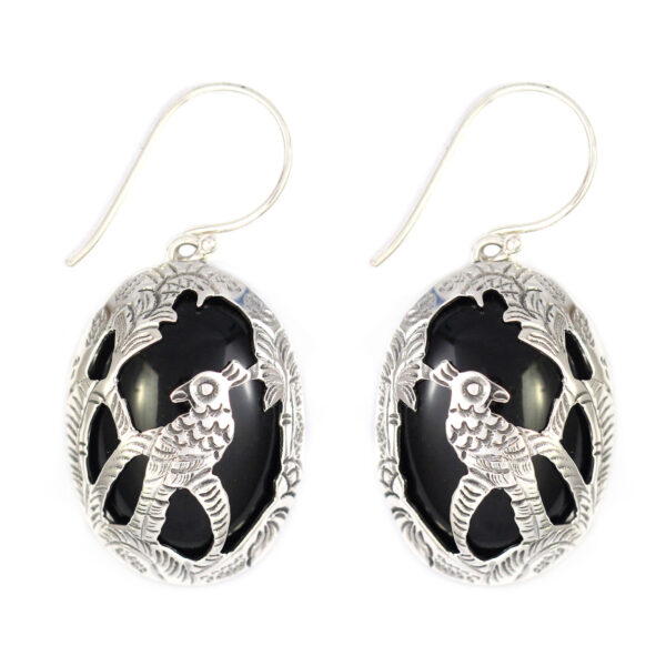 Anting Perak Tatah Burung Beo E1252