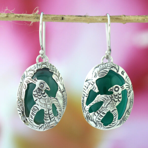 Anting Perak Tatah Burung Beo E1252