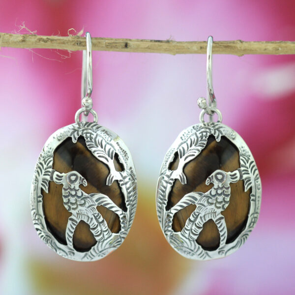 Anting Perak Tatah Burung Beo E1252