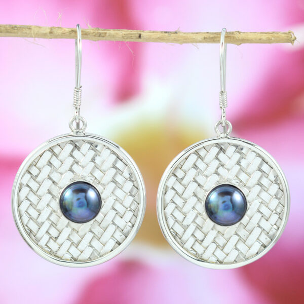 Anting Perak Tikar Bulat Mutiara E590