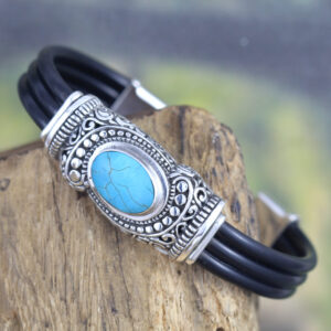 Gelang Perak Rubber Bun Turquoise B367 - Gambar 2