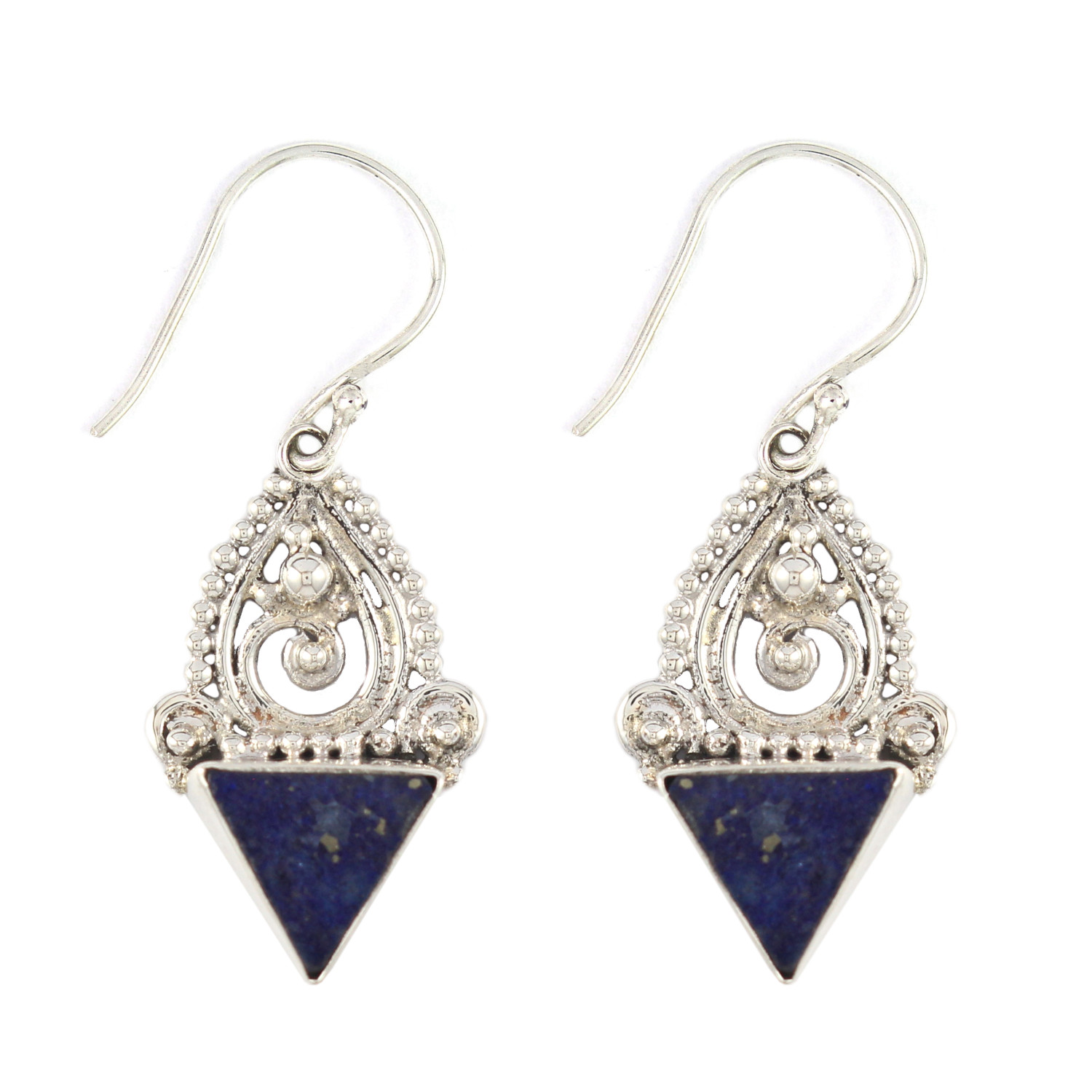 Anting Perak Bun Spiral Lapiz Lazuli E226 - Gambar 1