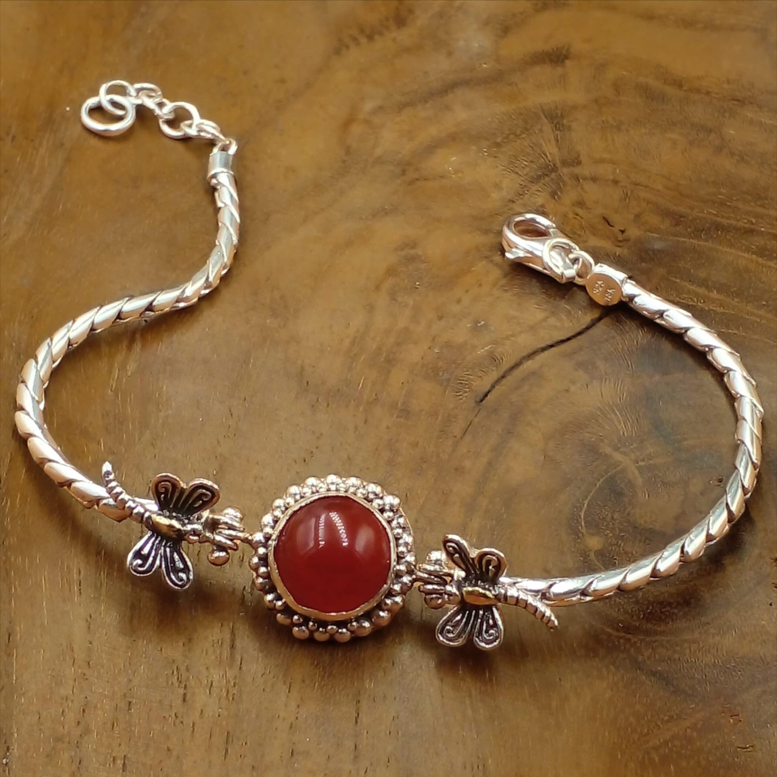 Gelang Perak Rantai Permata Carnelian Capung B608 - Gambar 2