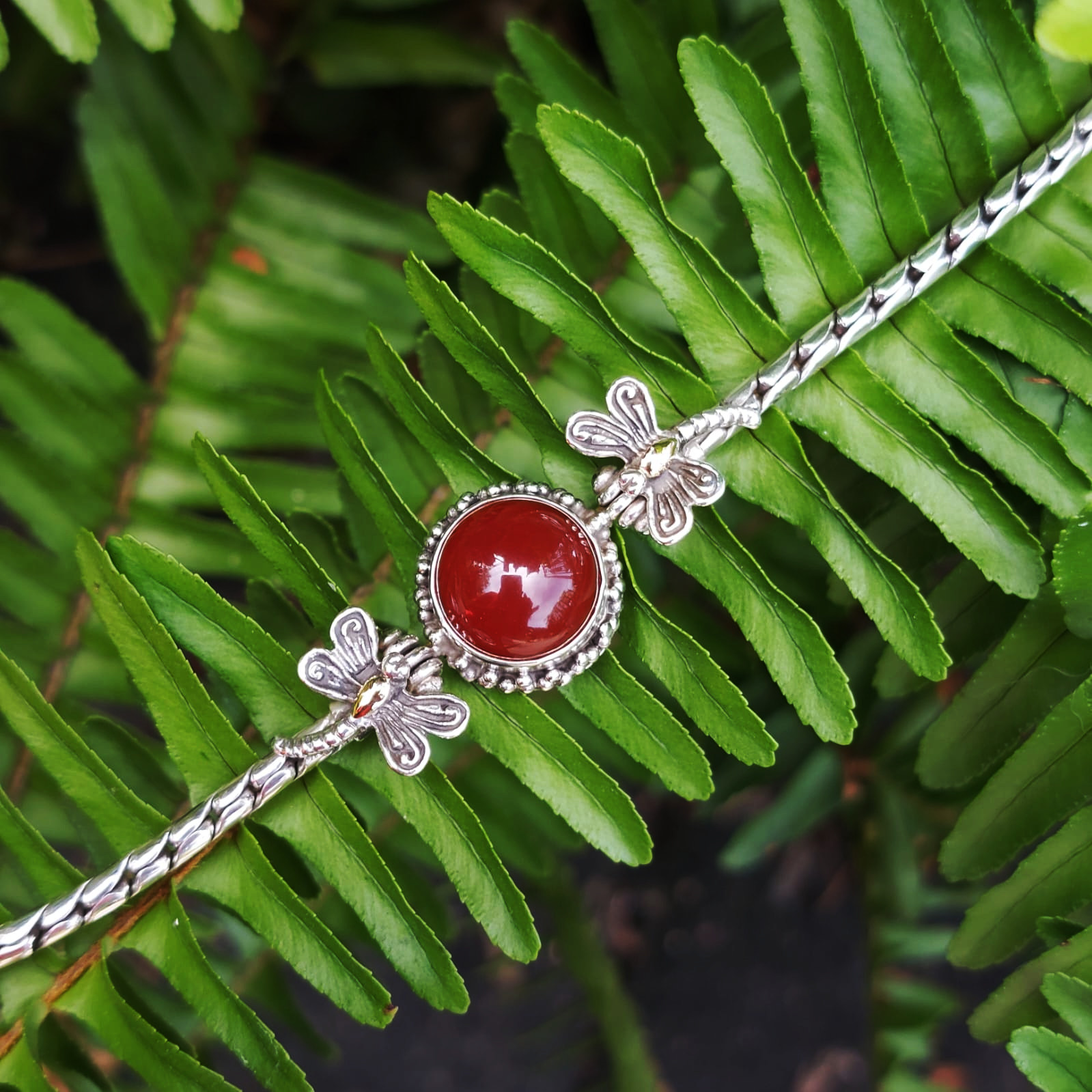 Gelang Perak Rantai Permata Carnelian Capung B608 - Gambar 3