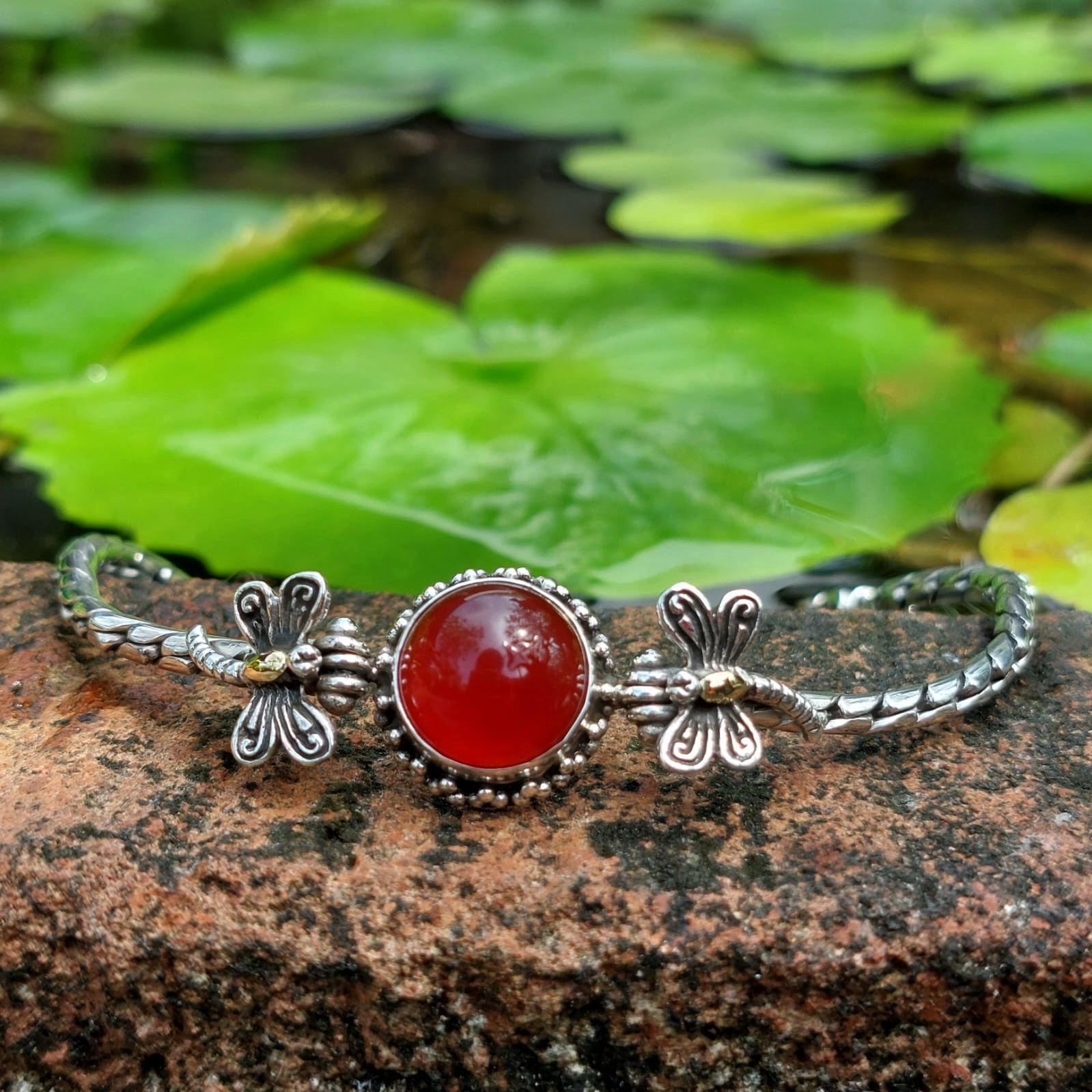 Gelang Perak Rantai Permata Carnelian Capung B608 - Gambar 4