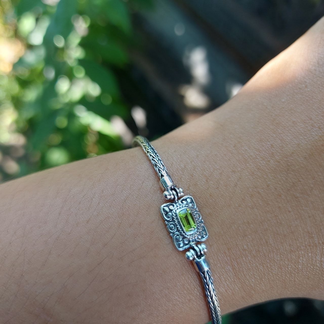 Gelang Rantai Perak Ukiran Rectangle dengan Permata B704 - Gambar 4
