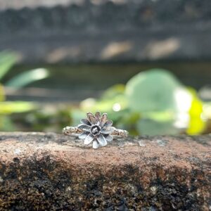 Cincin Perak Bunga Aster R682 - Gambar 3
