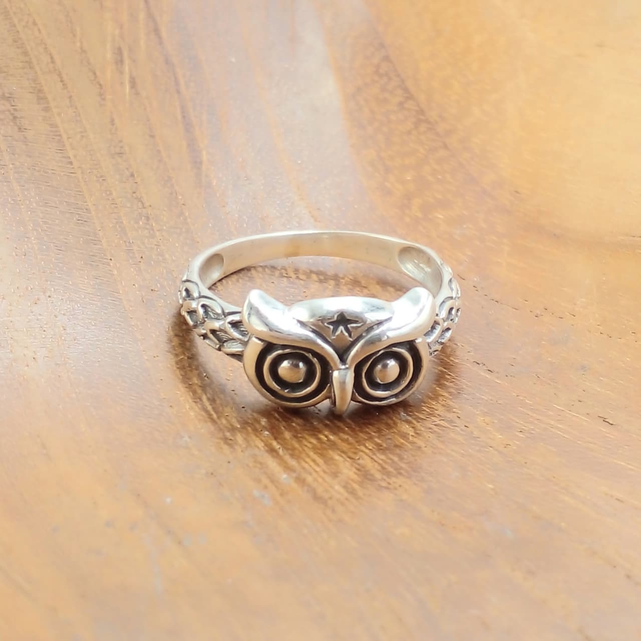 Cincin Burung Hantu Perak Asli R716 - Gambar 3