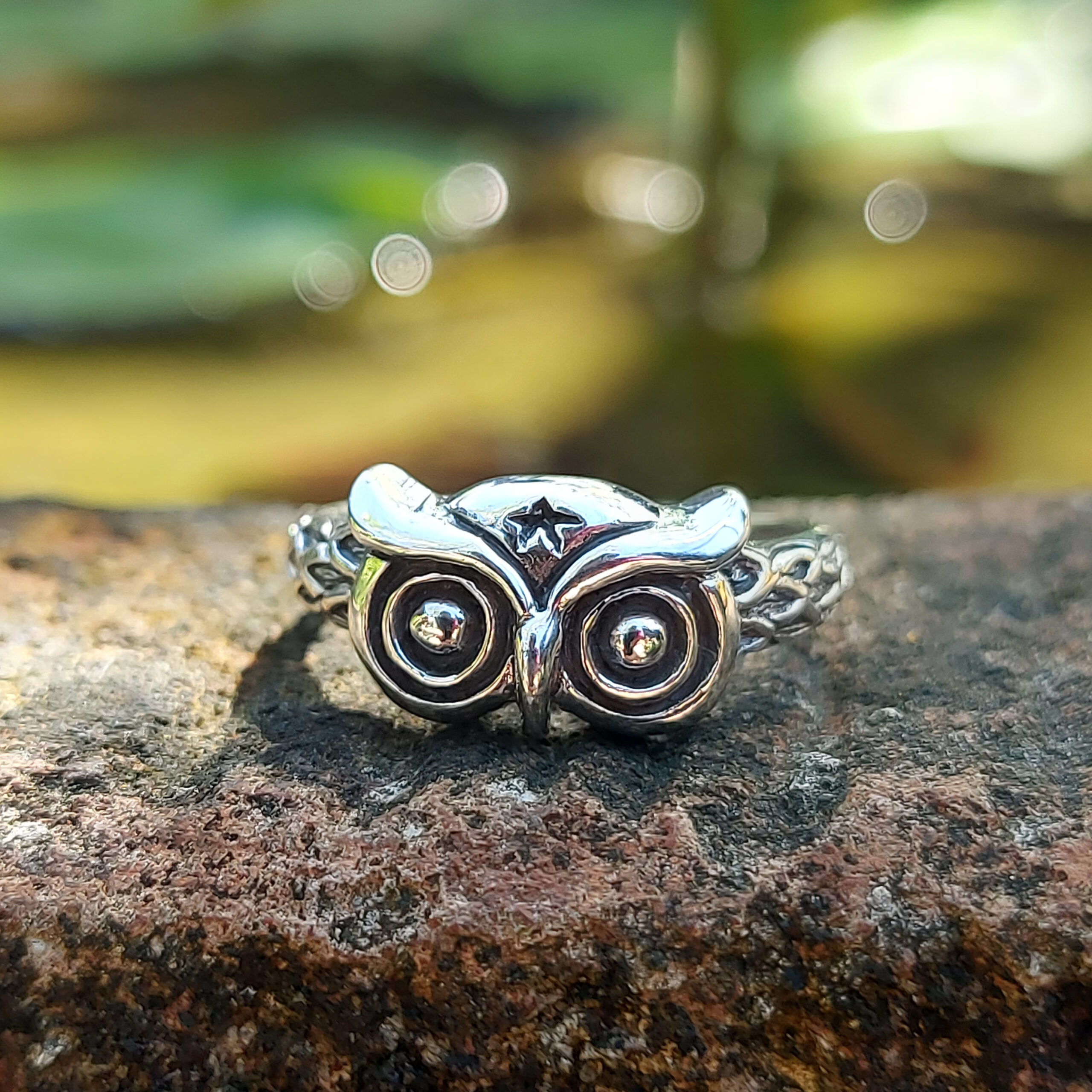 Cincin Burung Hantu Perak Asli R716 - Gambar 2