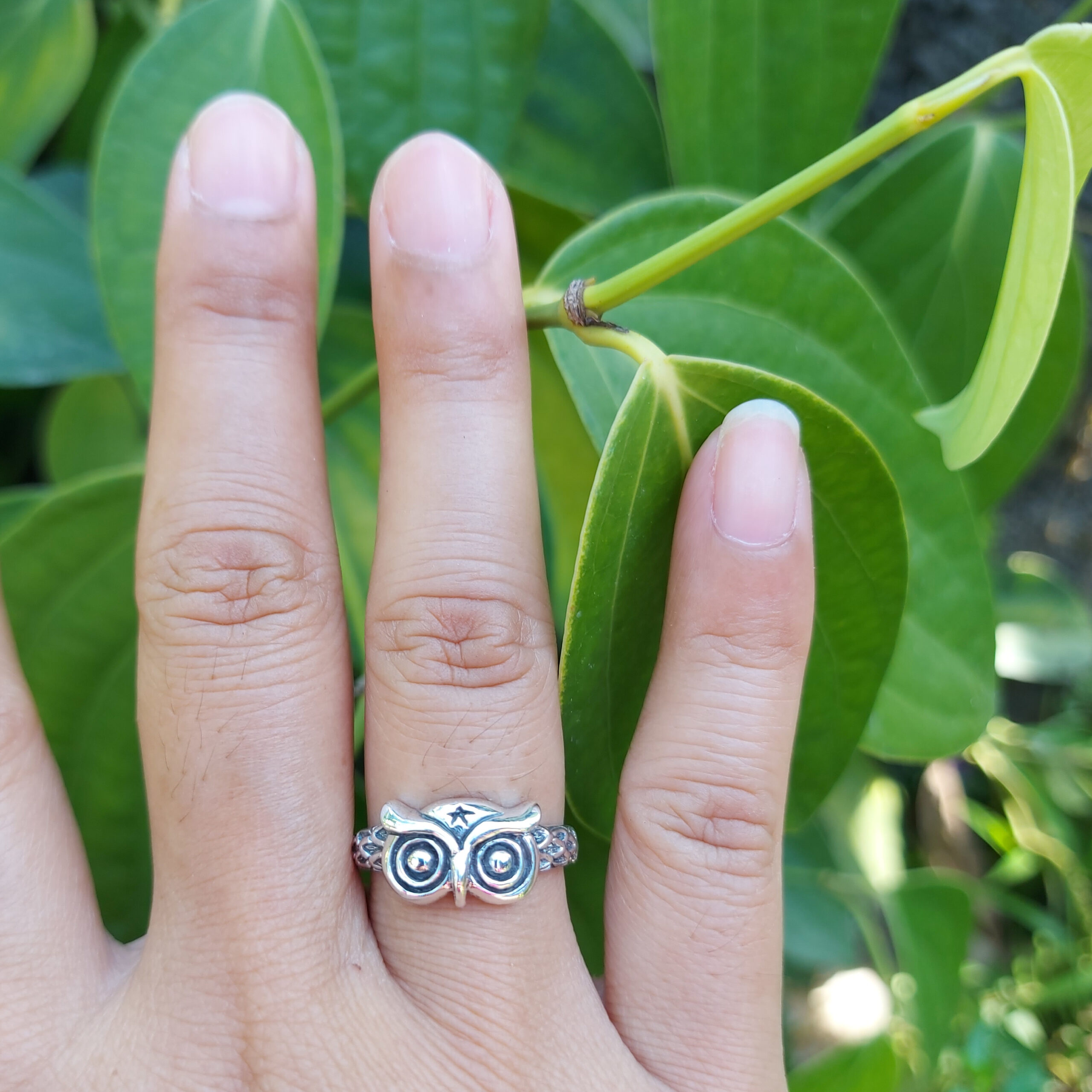 Cincin Burung Hantu Perak Asli R716 - Gambar 4