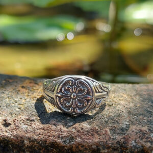 Cincin Signet Perak Asli Motif Lily R751 - Gambar 2