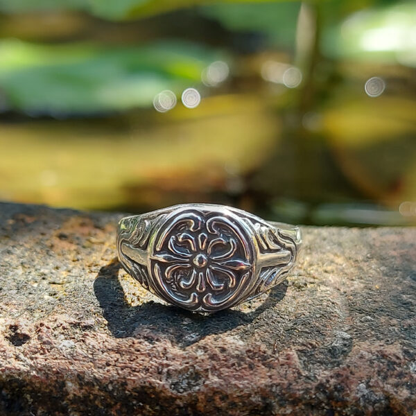 Cincin Signet Perak Asli Motif Lily R751