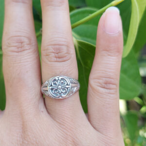 Cincin Signet Perak Asli Motif Lily R751 - Gambar 4