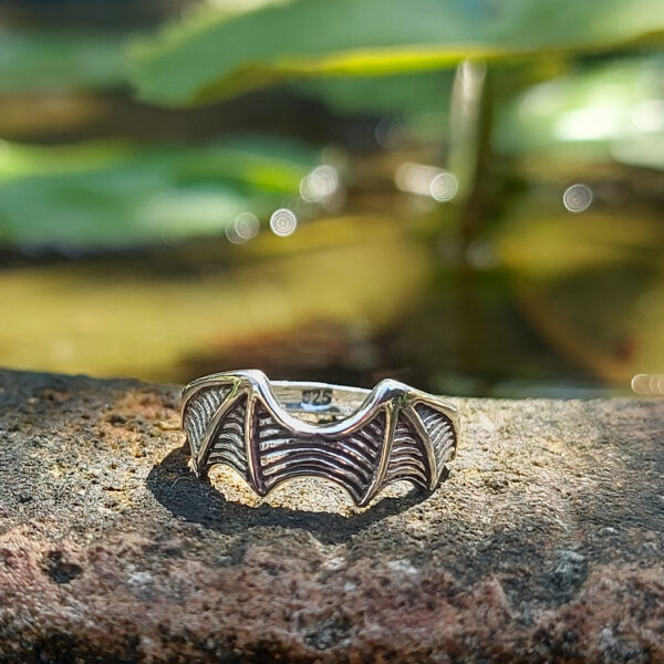 Cincin Perak Sayap Kelelawar Motif Garis R774