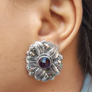 Anting Wanita Elegan Motif Daun dengan Permata E1640 - Gambar 8